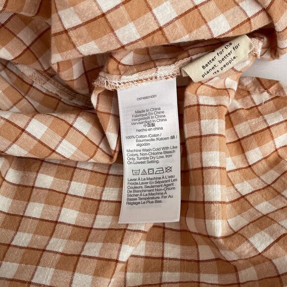 Madewell Crinkle Cotton Bubble-Sleeve Popover Check Fauna‎ Flowy Shirt Women XL - Picture 10 of 15